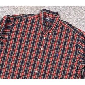 Ralph Lauren Blake Plaid Long Sleeve Button Down Red Blue Pony Mens Size XL